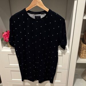 Men's Navy Tee Denim and Flower with White white Palm Pattern